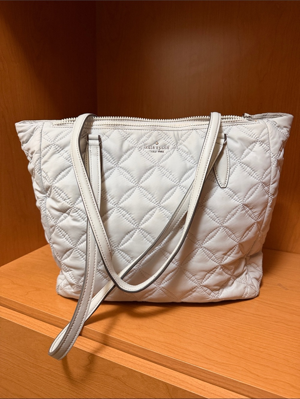 kate spade Quilted Leather Tote in Off-White